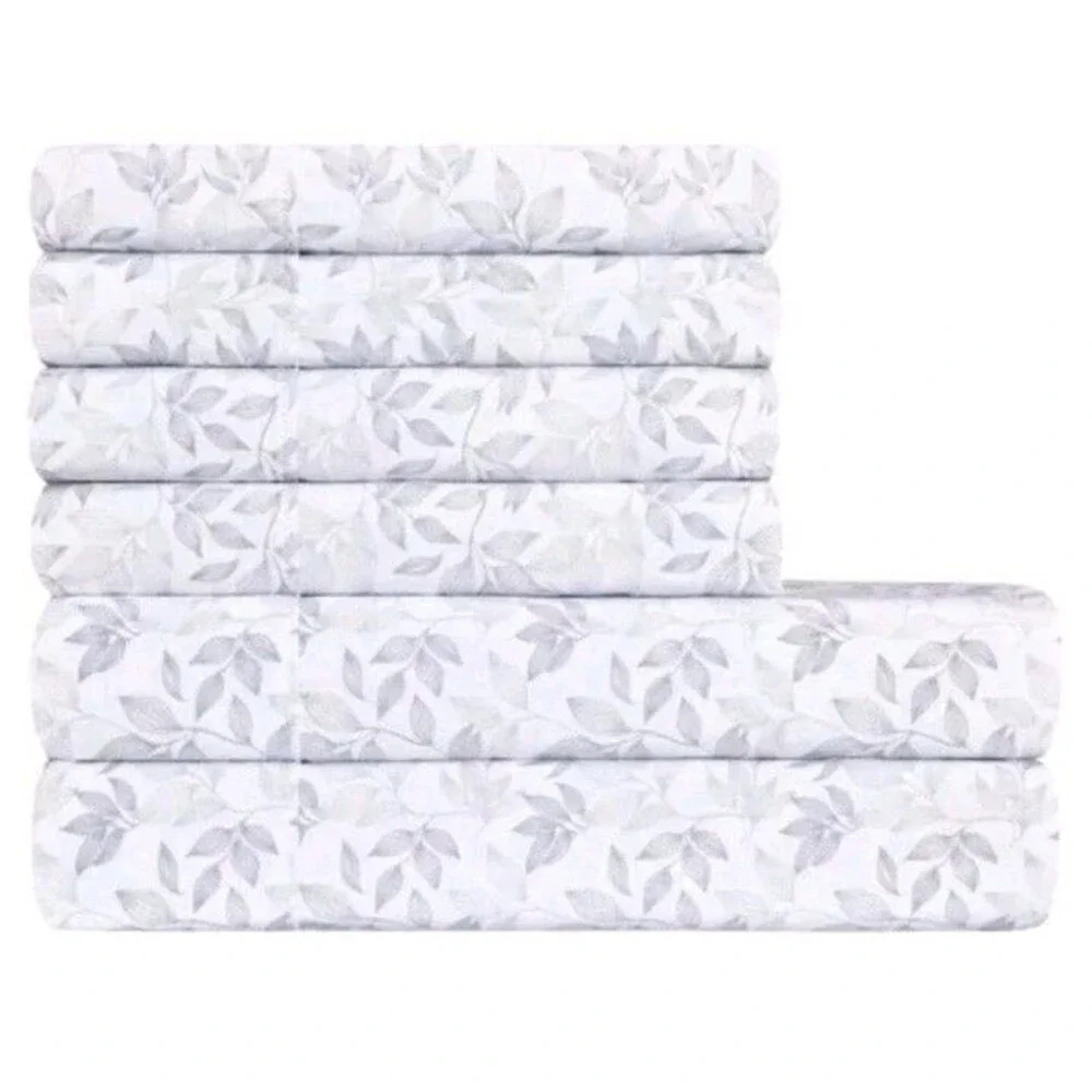 South Point Home Fashions Microfiber 6 Piece Sheet Set KING *Grey Leaf, New
